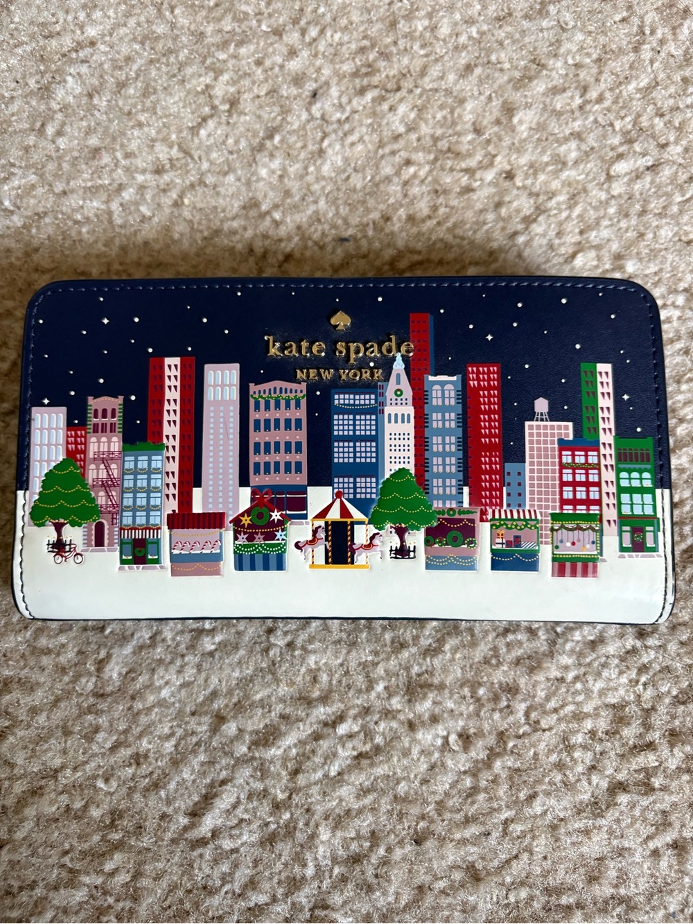 kate spade Navy Cityscape Zip Around Wallet with Multicolor Scene